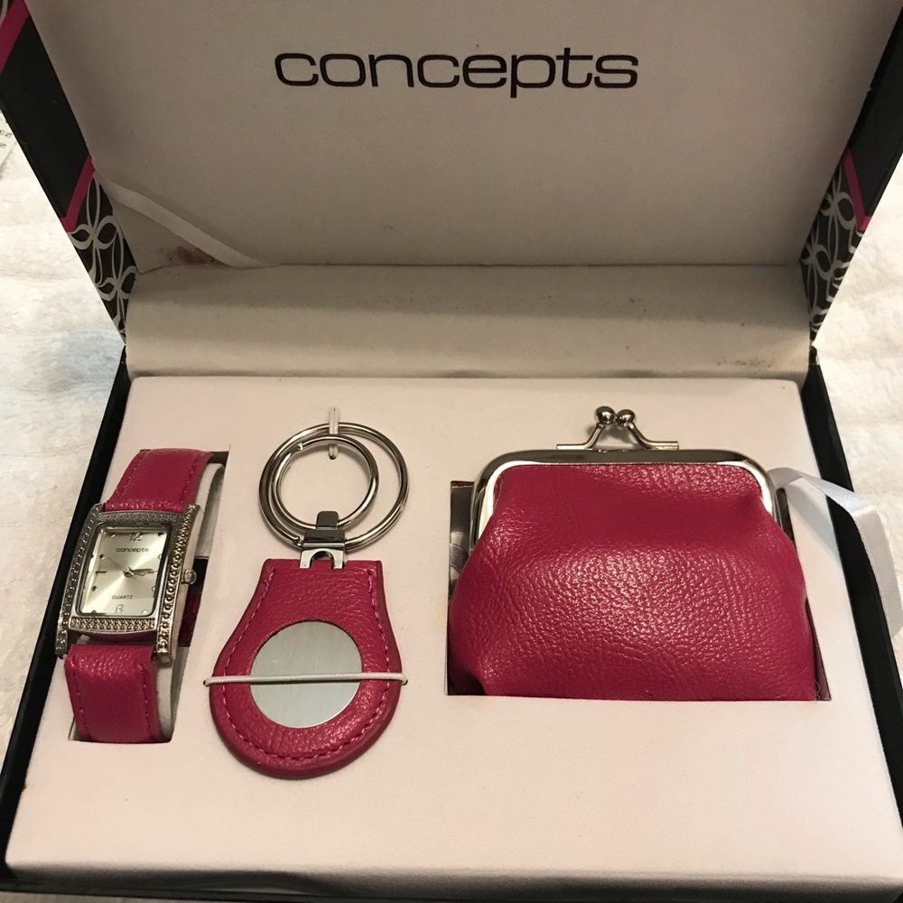 NWOT Concepts Hot Pink Gift Set Women/Girl’s Watch, Keychain, Coin Purse.